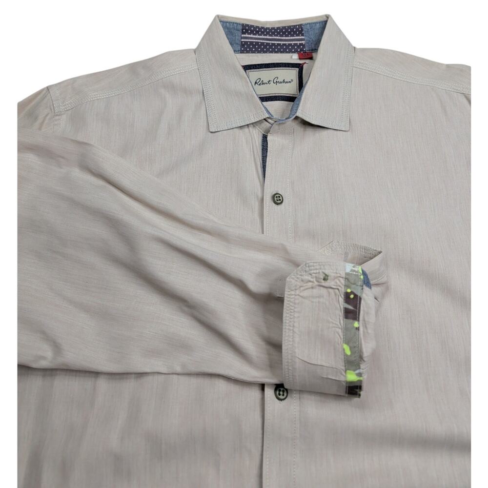 ROBERT GRAHAM Beige Tan Solid Men's LS 3XL Button Dress Shirt Camo Flip Cuff
